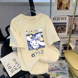 Fashmily 2024 Áo thun ngắn tay cotton nguyên chất 100% mới dáng rộng cổ tròn quá khổ
