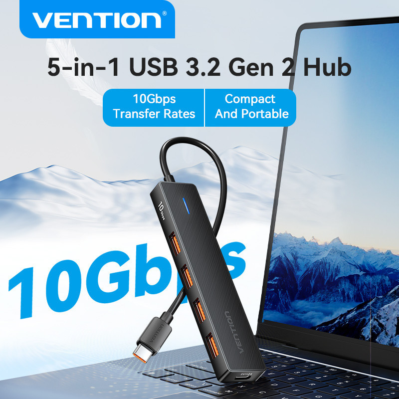 Vention 5-in-1 USB-C sang USB 3.2 Gen 2 Type-A x 4/USB-C 10Gbps Hub dành cho Windows/MacOS/Linux