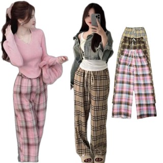 [HOT] Quần kẻ caro dáng xuông ống rộng cạp chun co giãn freesize 55kg nữ top women bbr