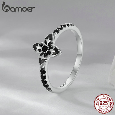 Bamoer 925 Sterling Sliver Nhẫn Hoa Đen Trang Sức Thời Trang Quà Tặng Cho Nữ