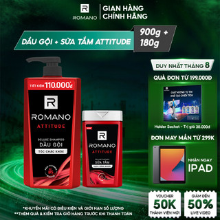 Combo Dầu gội Romano Attitude 900g + Sữa tắm hương nước hoa Attitude 180g