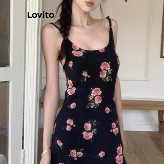 Đầm Lovito họa tiết hoa phong cách thường ngày cho nữ LNM65137