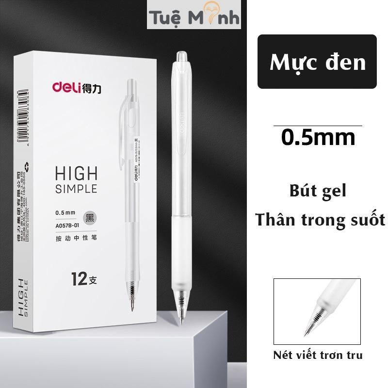 Hộp 12 bi bút Deli A057B B53 ngòi 0.5mm có ruột refill ghi chép bài tiện lợi
