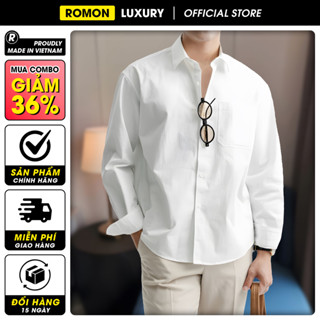 Áo sơ mi nam tay dài form rộng thiết kế cổ đức trẻ trung chất đũi cao cấp Menswear Romon Luxury cdd