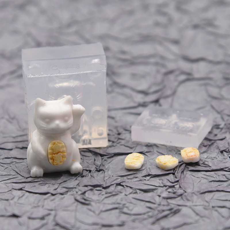 Mini Lucky Cat Clay Epoxy uv Keo Lật Khuôn Kẹo Đồ Chơi Fondant Siêu Nhẹ Nhựa Đất Sét Mèo Trong Suốt 
