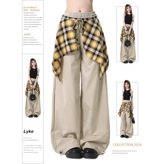 Quần ống rộng hiphop hộp rãi Thiết kế kẻ sọc cổ điển có thể tháo rời kiểu Mỹ xuân thu cho nữ