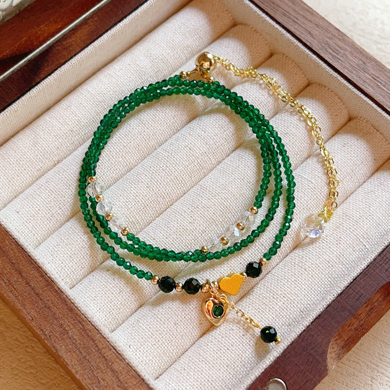 Vòng tay Vòng tay Màu xanh lá cây Vàng Vàng đá sa thạch màu xanh lá cây vàng đá sa thạch mặt cắt ba 