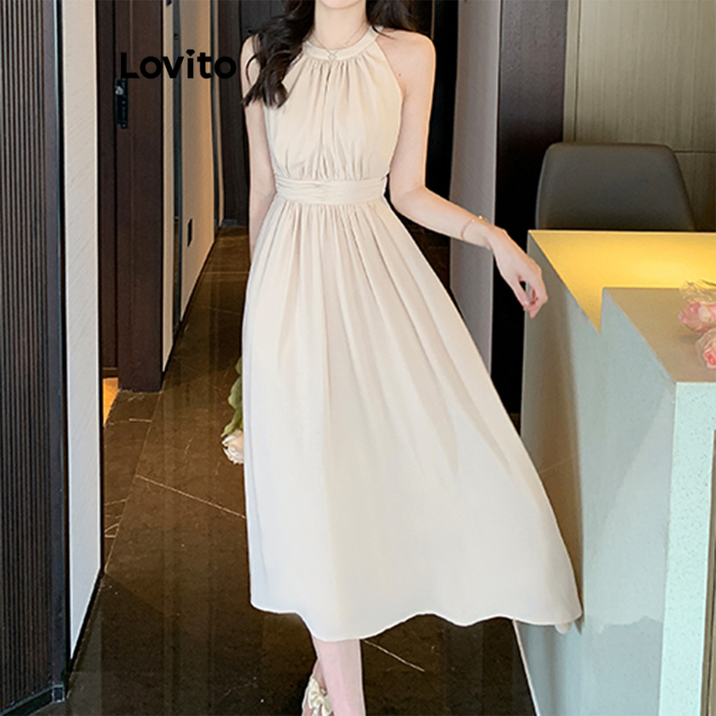 Lovito Đầm cơ bản trơn thanh lịch cho nữ LNE70164
