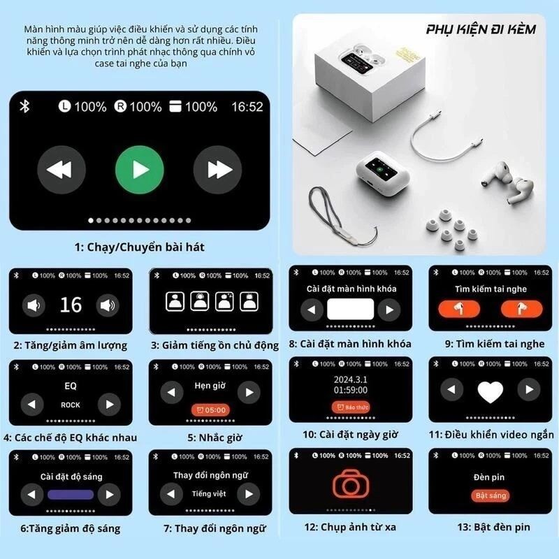 Tai Nghe Bluetooth Không Dây A9 Pro v5.3 Chạm Cảm Ứng, Vỏ Trong Suốt, Âm Thanh Hay Có Mic  Giảm Tiếng Ồn Màn Hình | BigBuy360 - bigbuy360.vn