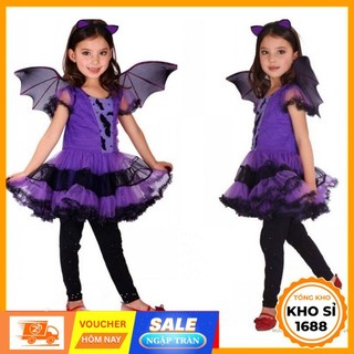 Đồ hóa trang Halloween váy hóa trang người dơi Purple Bat Girl đồ cosplay cho bé gái E1082