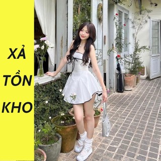 [DEAL XẢ KHO] Váy Cúp Ngực Dáng Ngắn Thắt Nơ NV569 Váy Dự Tiệc Chất Tafta Ánh Kim Dáng Xòe Phối Nơ