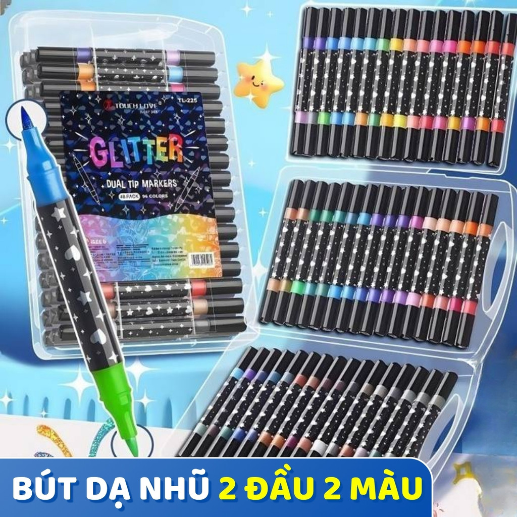 Bộ Bút Vẽ Lấp Lánh 36 Chiếc 72 Màu Nhũ - Bút Lông Đầu Mềm Nhanh Khô, An Toàn Sáng Tạo Cho Bé
