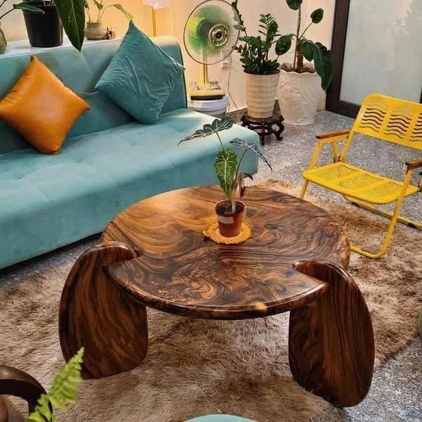 Bàn Tròn Sofa, Bàn Cafe Gỗ Me Tây Tự Nhiên Nghệ Thuật – Xưởng Mộc Maido