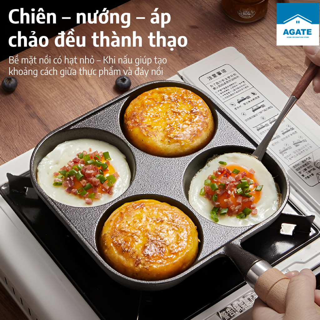 Khuôn chiên 4 ngăn chống dính – chảo nướng bánh, chảo chiên không tráng phủ – dễ vệ sinh