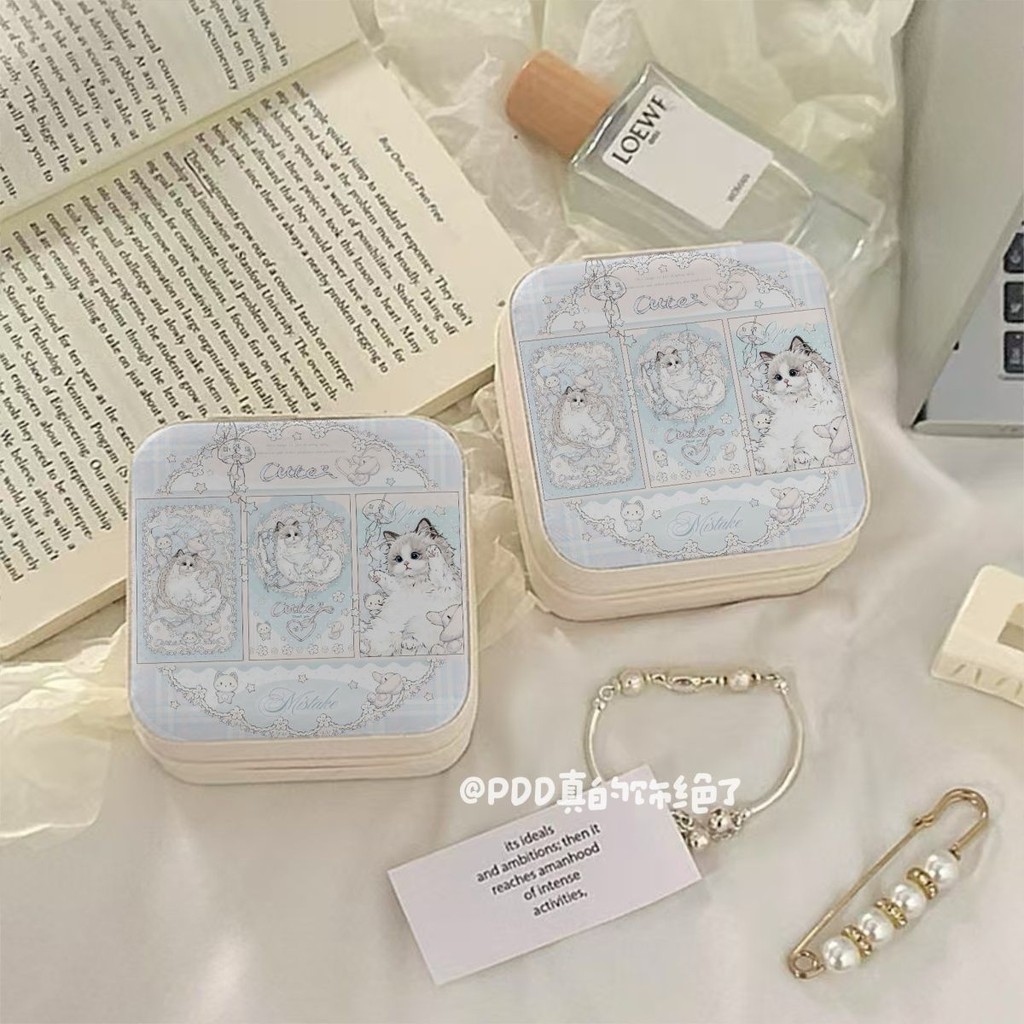 Hộp đựng trang sức di động hình mèo Ragdoll Blue Storyboard, du lịch cao cấp, bao gồm bông tai, nhẫn