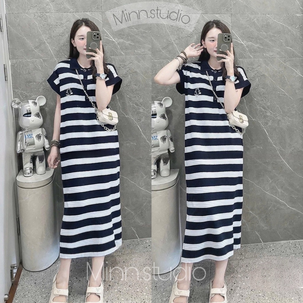 [Minn.studio] Váy Len Mongtoghi Kẻ Xanh Than thêu mèo (Hàng QC nhé ạ)