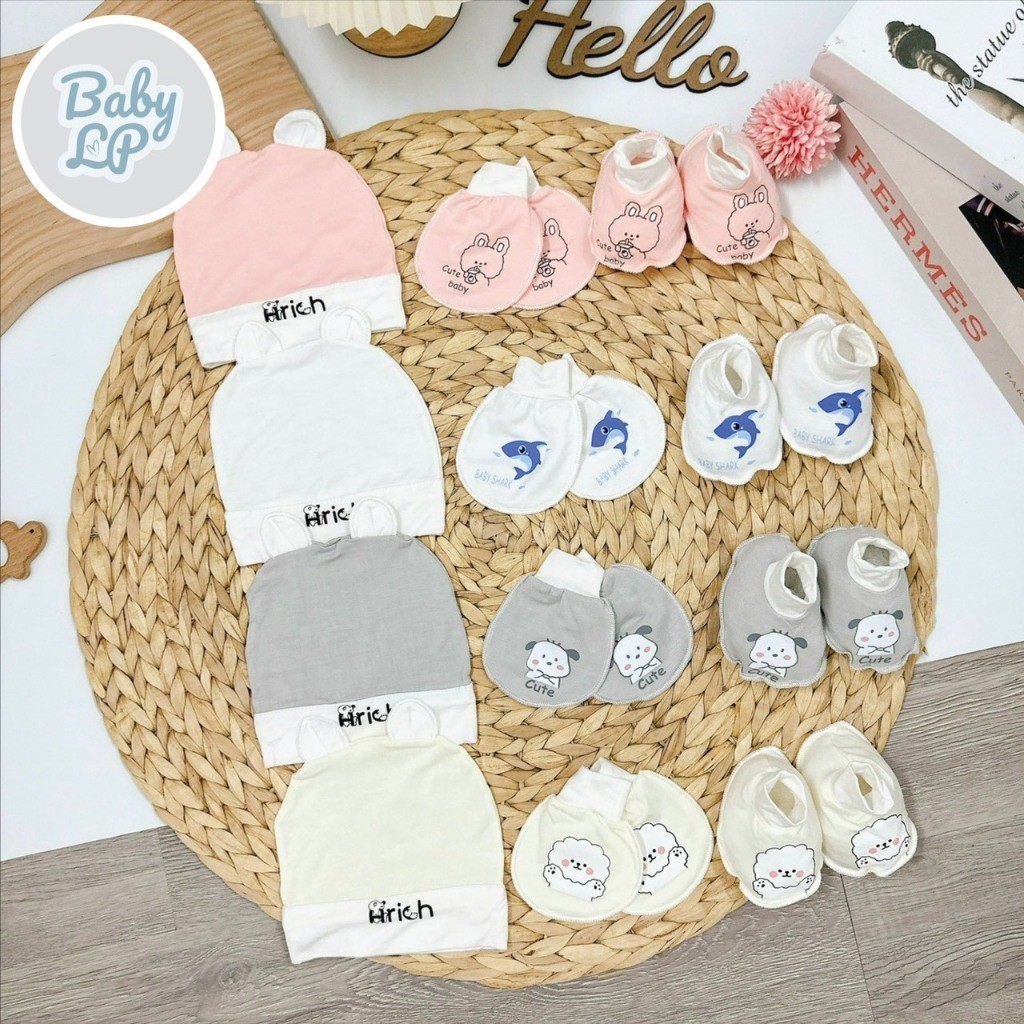 Sét mũ kèm bao tay bao chân THUN LẠNH PETIT CAO CẤP cực xinh cho bé