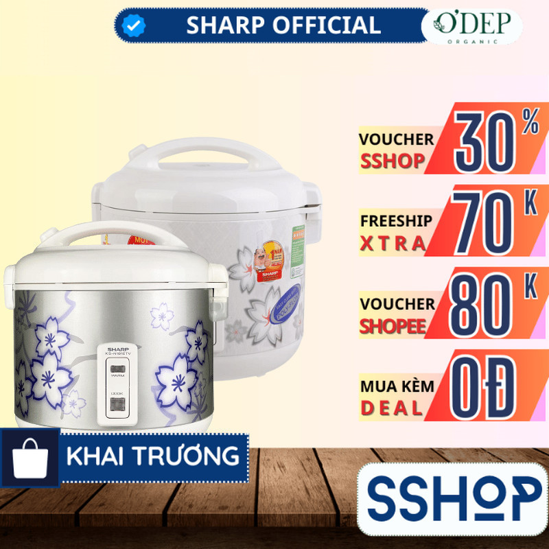 Nồi cơm điện nắp gài 1.8 lít Sharp Chính hãng, có khay hứng nước Sản xuất Thái Lan KS-N182ETV "SW" -