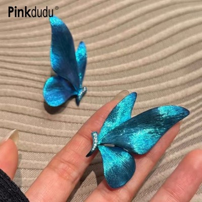 Pinkdudu Earings PD2336 - Hoop Kiểu Vintage Màu Xanh Bướm, Chất Liệu Hợp Kim Kẽm, Thời Tràng