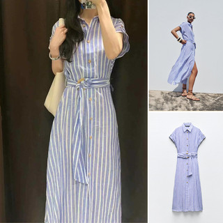 Zara Mùa Hè Phong Cách Mới Thắt Lưng Trang Trí Chuyến Đi Uốn Váy Ngắn Tay8282821