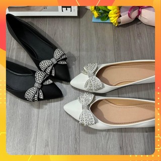 Giày búp bê mũi nhọn nơ đá sáng bigsize bệt size 40-44