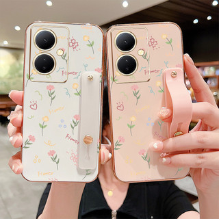 Ốp lưng cho Vivo Y36 4G 5G Y78 + Y78 5G Y35 Plus 4G Y27 4G 5G V29 Lite 5G Y22S Y22 Y100i V2249 Giá đỡ dây đeo cổ tay hoa toàn màn hình Vỏ điện thoại chống rơi