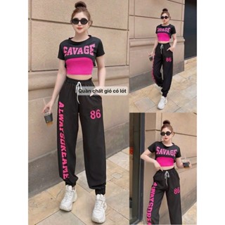 Set thể thao áo thun , quần jonger gió cá tính tập gym, zumba , shufferdance, aerobic(có lẻ áo quần)