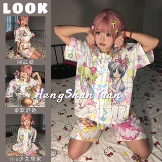 Heng Shan Yuan Bộ đồ ngủ nữ Nhật Bản mới hoạt hình dễ thương mỏng tay ngắn bộ đồ ngủ mặc nhà