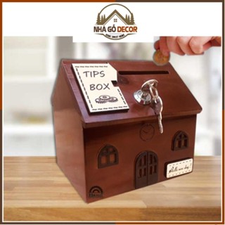 ( GIÁ XƯỞNG ) Hộp Đựng Tiền Tip Bằng Gỗ Hình NHAGODECOR. Hộp Đựng Tiền Có Khóa Chắc Chắn, Tiện Dụng