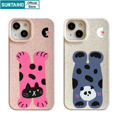Suntaiho Ngộ nghĩnh Vỏ Độc Đáo Họa Tiết Mèo Gấu Trúc Đảo Ngược Ốp lưng Iphone 15 14 12 13 11 Pro Max IP 7 8 Plus Iphon X Xs XR Xs Max Silicone Mềm Cao Cấp Chống Sốc Ốp Lưng