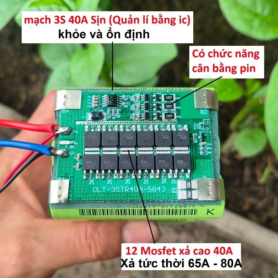 Mạch 3S 12,6V 40A / 65A Sịn quản lí bằng ic, Có cân bằng. Mạch BMS bảo vệ sạc xả cho khối pin 3s 12v