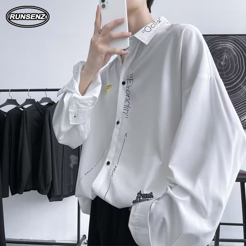 M-6xl Hàn Quốc Áo Sơ Mi Phong Cách Lười Nam Plus Size Áo Sơ Mi Dài Tay Mùa Thu Thường Ngày Rời Oversize Top