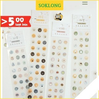 Set 57 sticker icon tròn dễ thương Sổ KLONG, miếng dán biểu cảm/ đồ ăn/ đồ tiện ích VPPKLONG