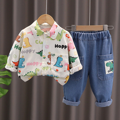 Set Áo Sơ Mi Tay Dài Khủng Long Quần Jean Dài Cho Bé Trai 1-5 Tuổi MINTSCLOSET Quảng Châu - TD4445