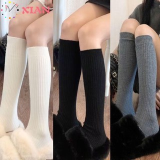 Vớ dài XIANTIN, Vớ nữ co giãn cao đến đầu gối, Cotton màu trơn phong cách Nhật Bản Tất xếp chồng lên nữ
