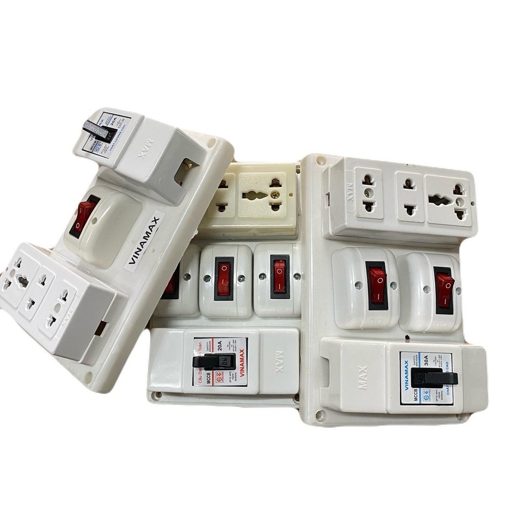 Bảng điện 1,2,3 công tắc 3 ổ cắm, có atomat không có atomat - sản phẩm cao cấp Vinamax
