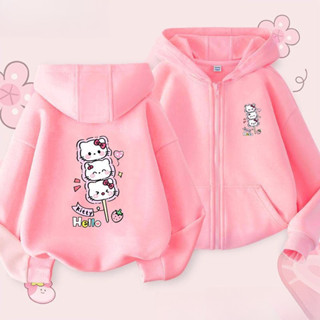 2024 Hello Kitty Bé Gái Áo Khoác Zip Up Dễ Thương Thu Đông Trẻ Em Thời Trang Áo Khoác Ngoài Phong Cách Hợp Thời Trang 