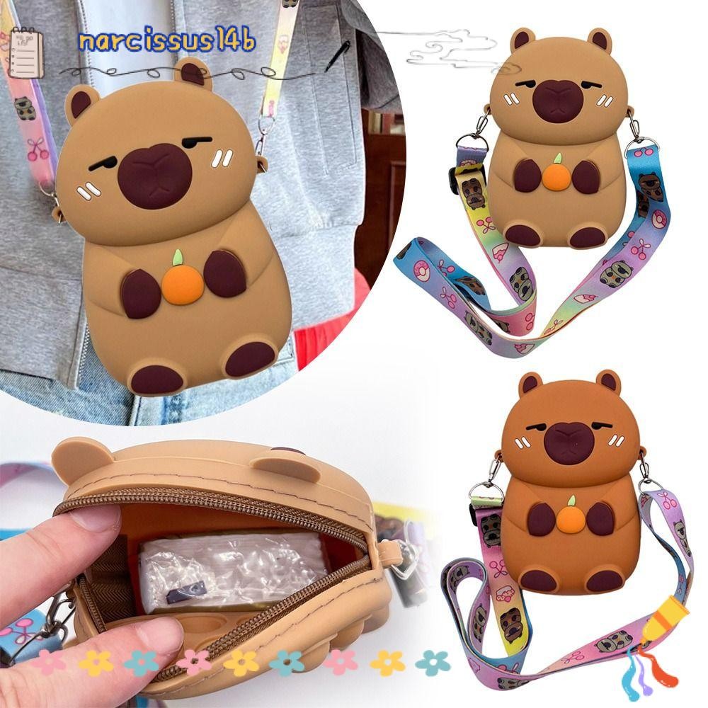 Narcissus1 1 Cái Ví Capybara, Quà Tặng Đáng Yêu Ví Silicon, Có Tay Cầm Anime Nhân Vật Hoạt Hình Túi Kawaii Cho Trẻ Em