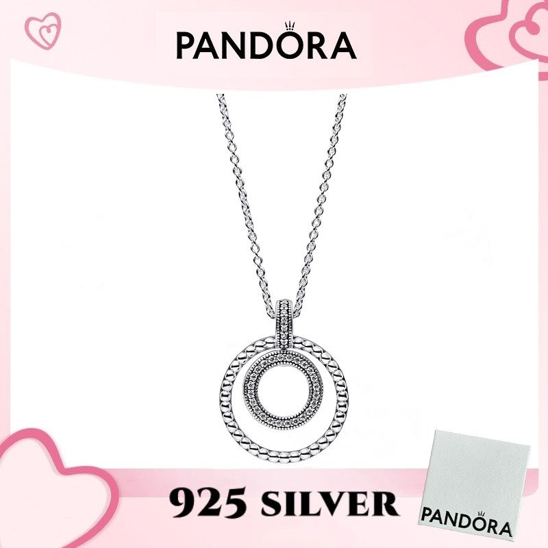 100% PANDORA S925 sterlingsilver vòng tay trang sức mặt dây chuyền Pandora Signature Pavé & Hạt Mặt 