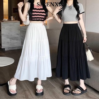 SIRENXI Váy dài, Váy Maxi lưng thun xếp tầng, Váy Boho chữ A xếp ly cổ điển dành cho nữ
