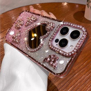 Ốp Gương Tình Yêu Lấp Lánh Thẩm Mỹ Mạ Sang Trọng Cho iPhone 16 15 14 13 12 11 Pro max bling Kim Cương Chống Sốc Mềm