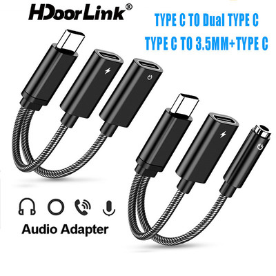Hdoorlink 2in1 USB C Splitter Type C TO Type C 3.5MM Tai Nghe Jack Bộ Chuyển Đổi Âm Thanh Cáp Âm Thanh AUX Cho Samsung XIAOMI HUAWEI