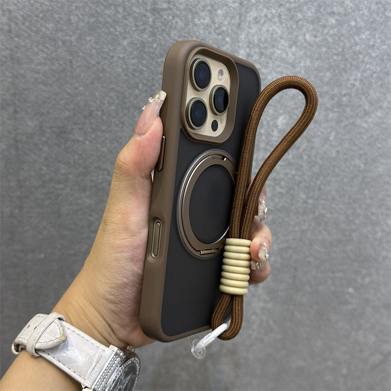 Ốp Cứng Đứng Xoay Thẳng Cho IPhone 16 15 14 13 Promax Matte Lỗ Lớn Sang Trọng Mang Lại Giá Đỡ Dây Treo Chống Sốc Ốp Điện Thoại Phụ Kiện