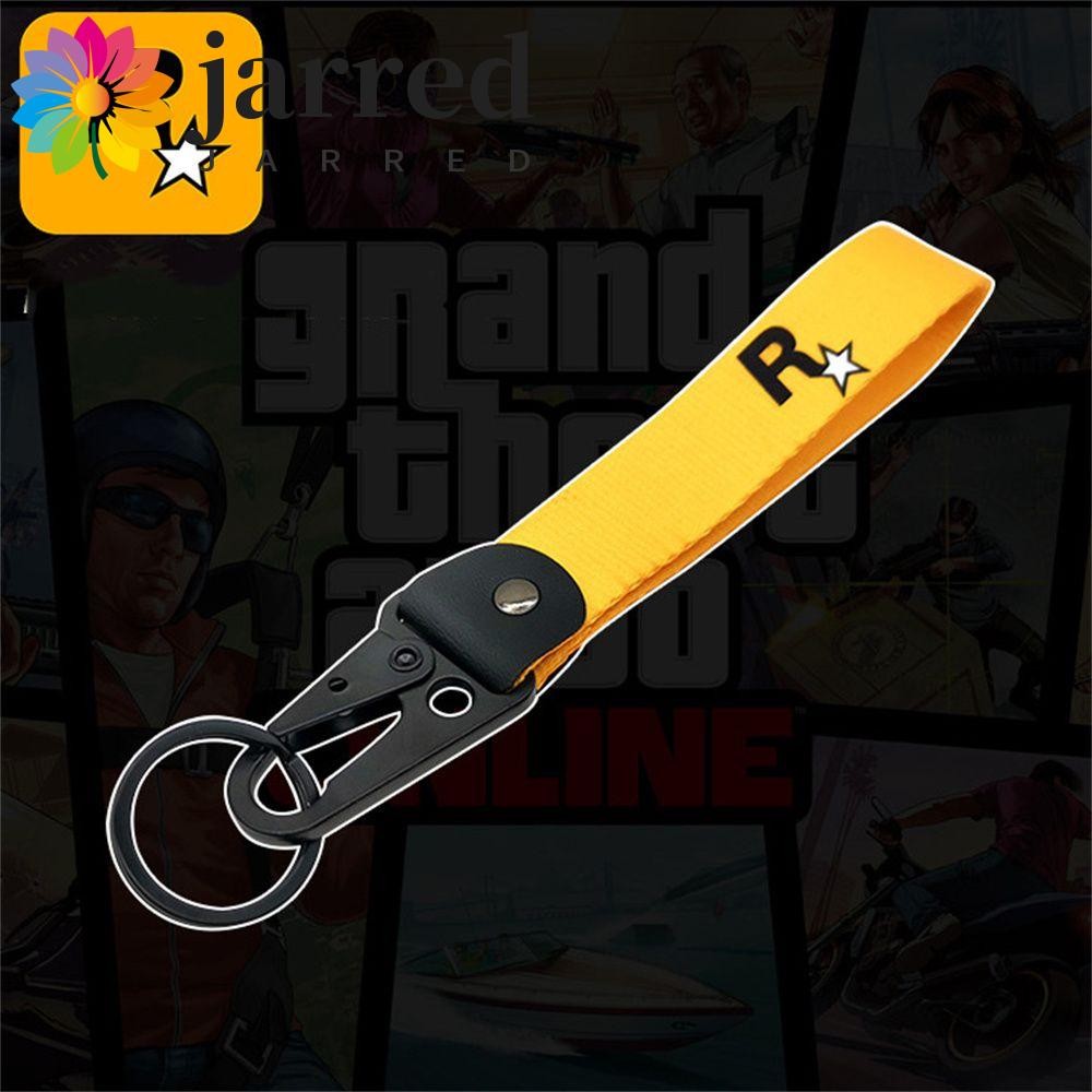 Jarred Vàng Muti-Pendant GTA5 Móc Khóa Ô Tô Nylon Webbing Game GTA Mặt Dây Chuyền RockStar Logo Đồ T