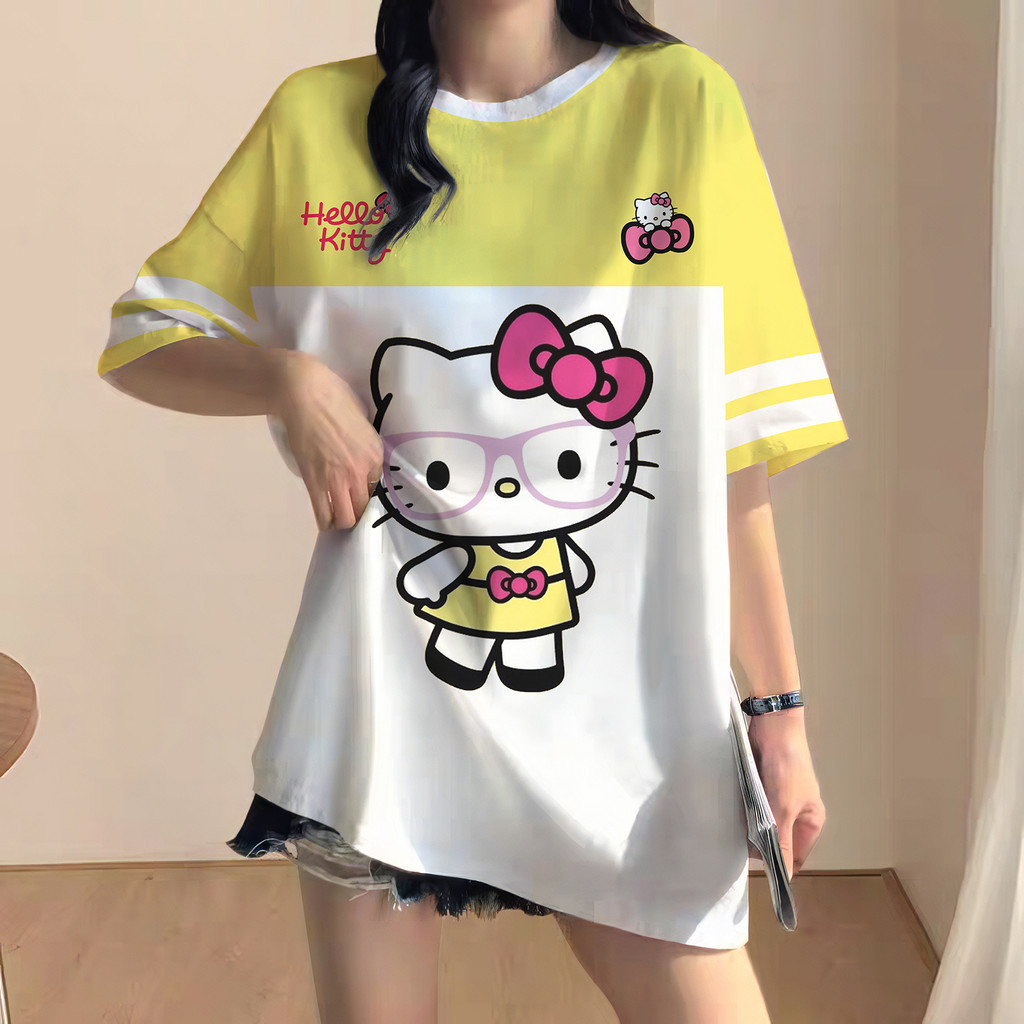 Dễ Thương HELLO KITTY Oversize Unisex Jersey Rời Bóng Đá JERSEY Thể Thao Jersey Dạo Phố HỒNG Tee