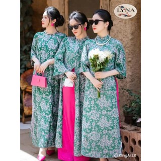  Áo dài cách tân gấm hoa dáng suông LYNA Fashion áo dài dáng xưa cổ 2,5 phân tay lỡ mặc đẹp 