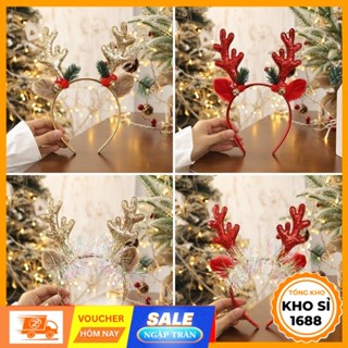  Bờm cài tóc băng đô hình sừng tuần lộc phong cách Giáng Sinh đính kim sa lấp lánh bờm tóc Noel E2092 