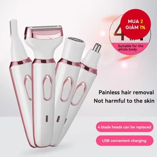 Dao cạo điện - Máy cạo râu - Tông đơ dành cho nữ: Dao cạo cơ thể không đau 4 trong 1 và Tẩy lông mặt - Bộ tẩy lông có thể sạc lại cho mặt Body Leg Bikini Cánh tay nách.