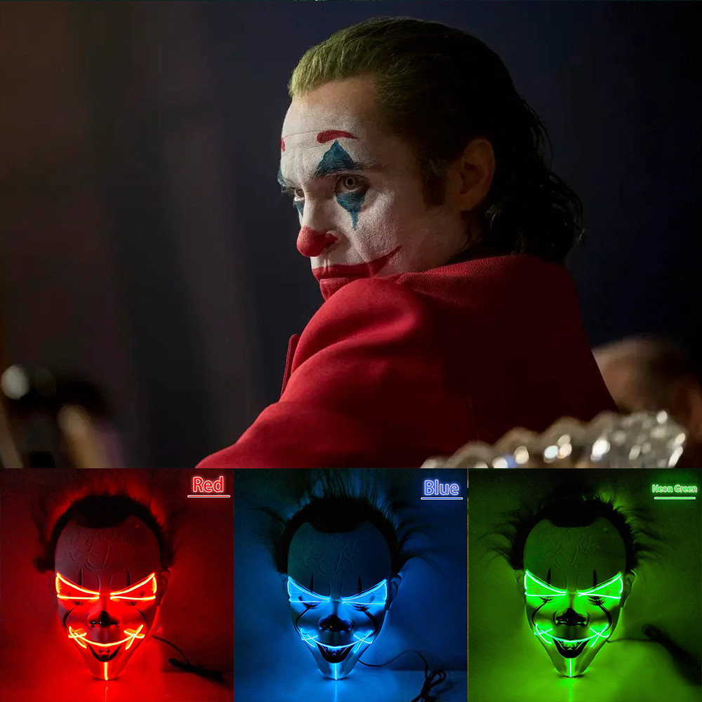 Pennywise IT Clown Mask LED Light Up Face Mask Halloween Horror Mask Clown Mask