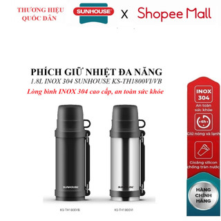 PHÍCH GIỮ NHIỆT ĐA NĂNG 1.8L INOX 304 SUNHOUSE KS-TH1800VI/KS-TH1800VB, Ruột phích Inox 304 cao cấp, Dung tích 1800ml